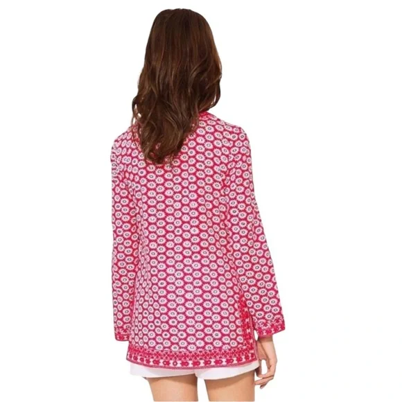 Tory Burch Jayne tunic red daisy floral print sequins embroidery boho spring - Picture 3 of 15